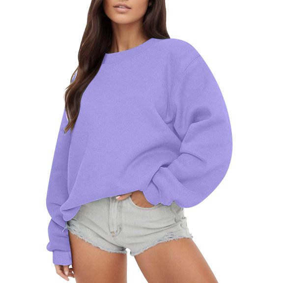 Jamsmile Women Sweatshirt Autumn Crewneck Solid Color Classic Fit Sweatshirts Soft Pullovers Oversized Solid Color Hoodies