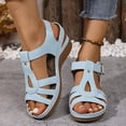 thumbnail image 2 of Wedges Heels for Women Peep Toe Cutout T-strap Sandals Summer Casual Vacation Beach Shoes Comfortable Orthopedic Walking Shoes Adjustable Buckle Strap Sky Blue Size 8.5, 2 of 6