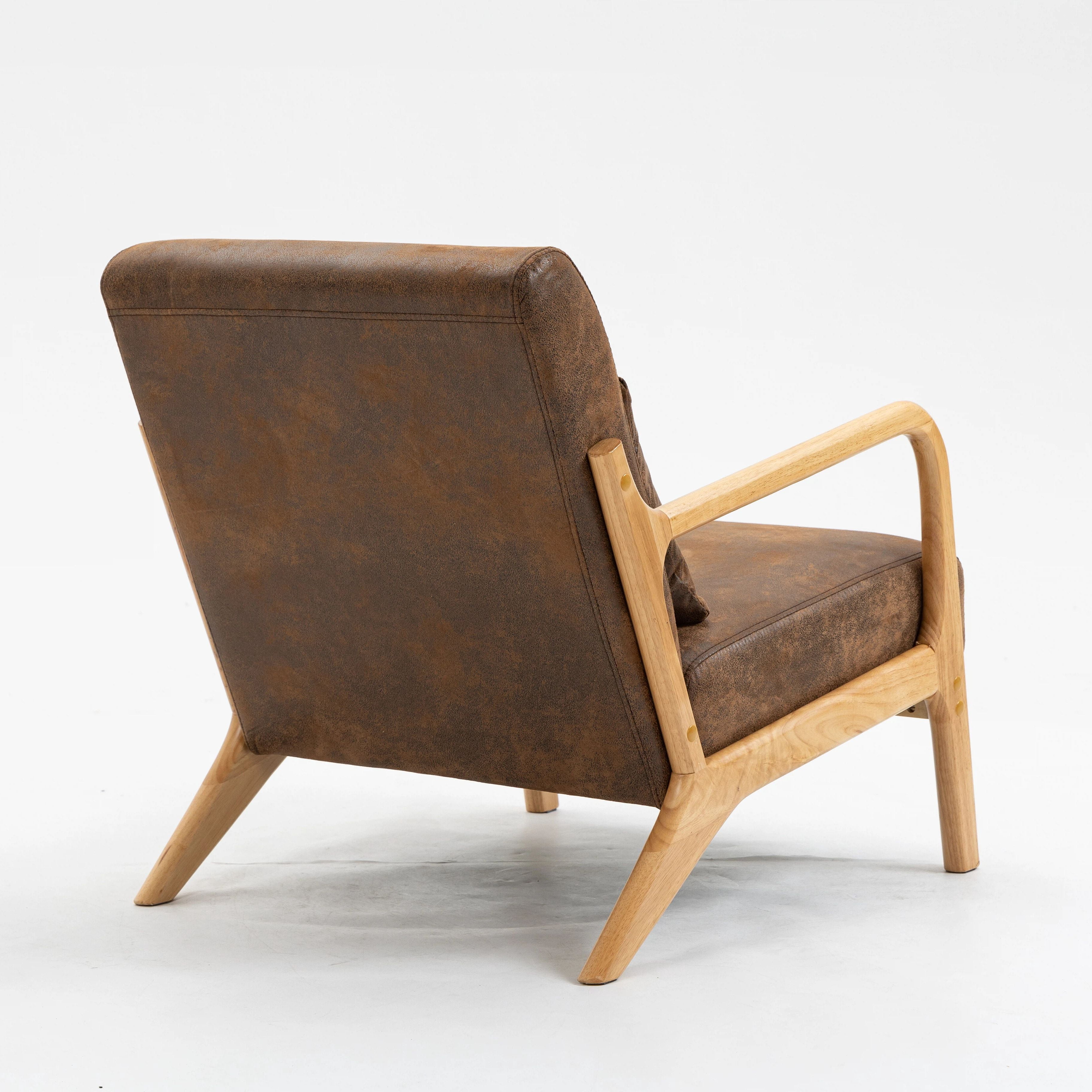 Euroco Mid-Century Modern Accent Chair, Upholstered Armchair with A Pillow and Wood Legs,Comfy Reading Chair for Living Room Bedroom Office,Antique Brown