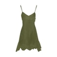 thumbnail image 6 of Tqyyweavej Women's Linen Cami Dress Asymmetrical V Neck Fairy Dress Spaghetti Strap Solid Color with Ruffle Hem Summer Dresses for Women, 6 of 6