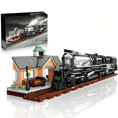 Retro Steam Locomotive Building Set, 1277 Pcs Vintage Railway Scene Model with Movable Wheels,Ideal Building Block Set Gift for for Adult&Teens