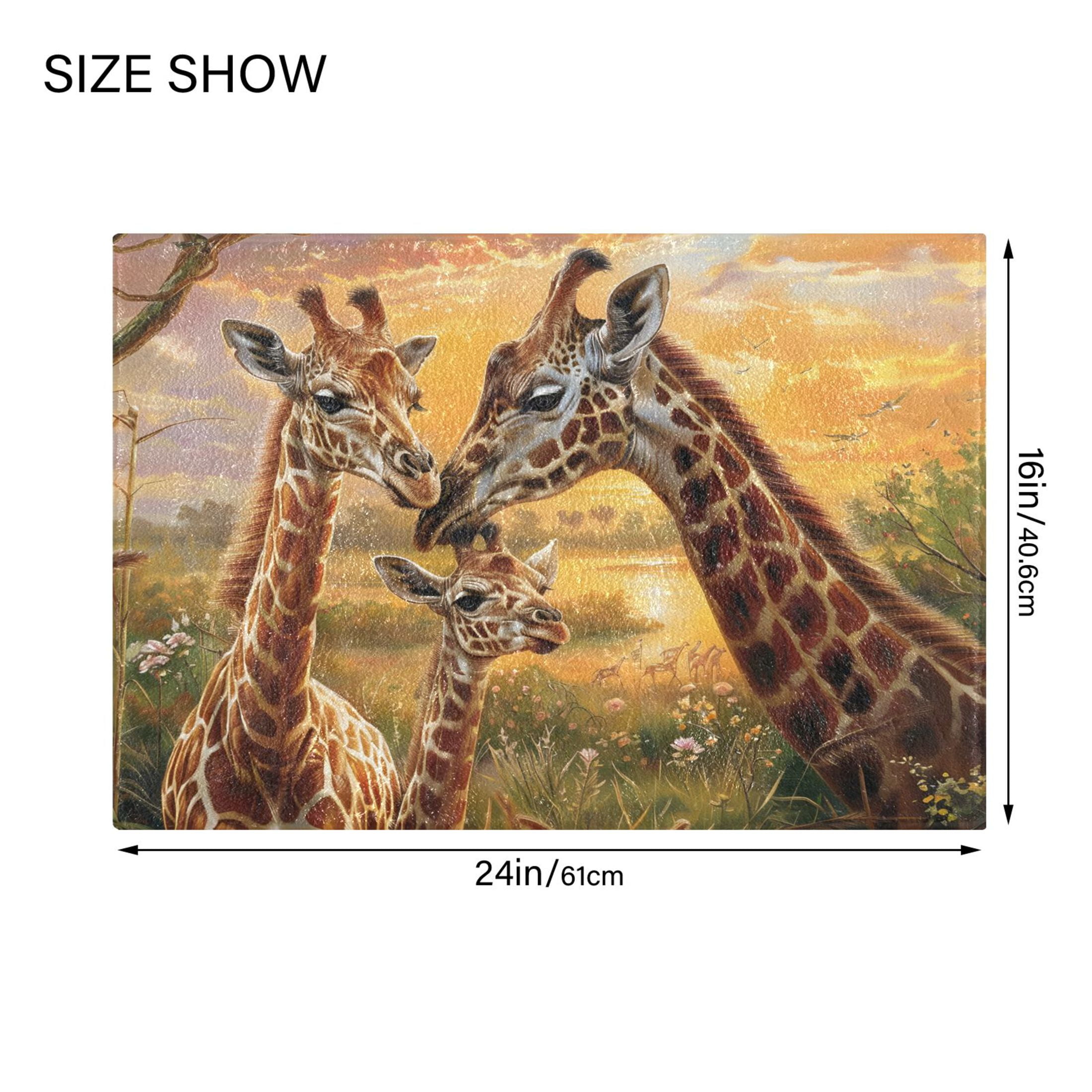 Toilet Rug Set Non-Slip Bathroom Rugs Soft Plush Machine Washable Contour Bath Mat Giraffes Family and Sunset 24x20/24x16