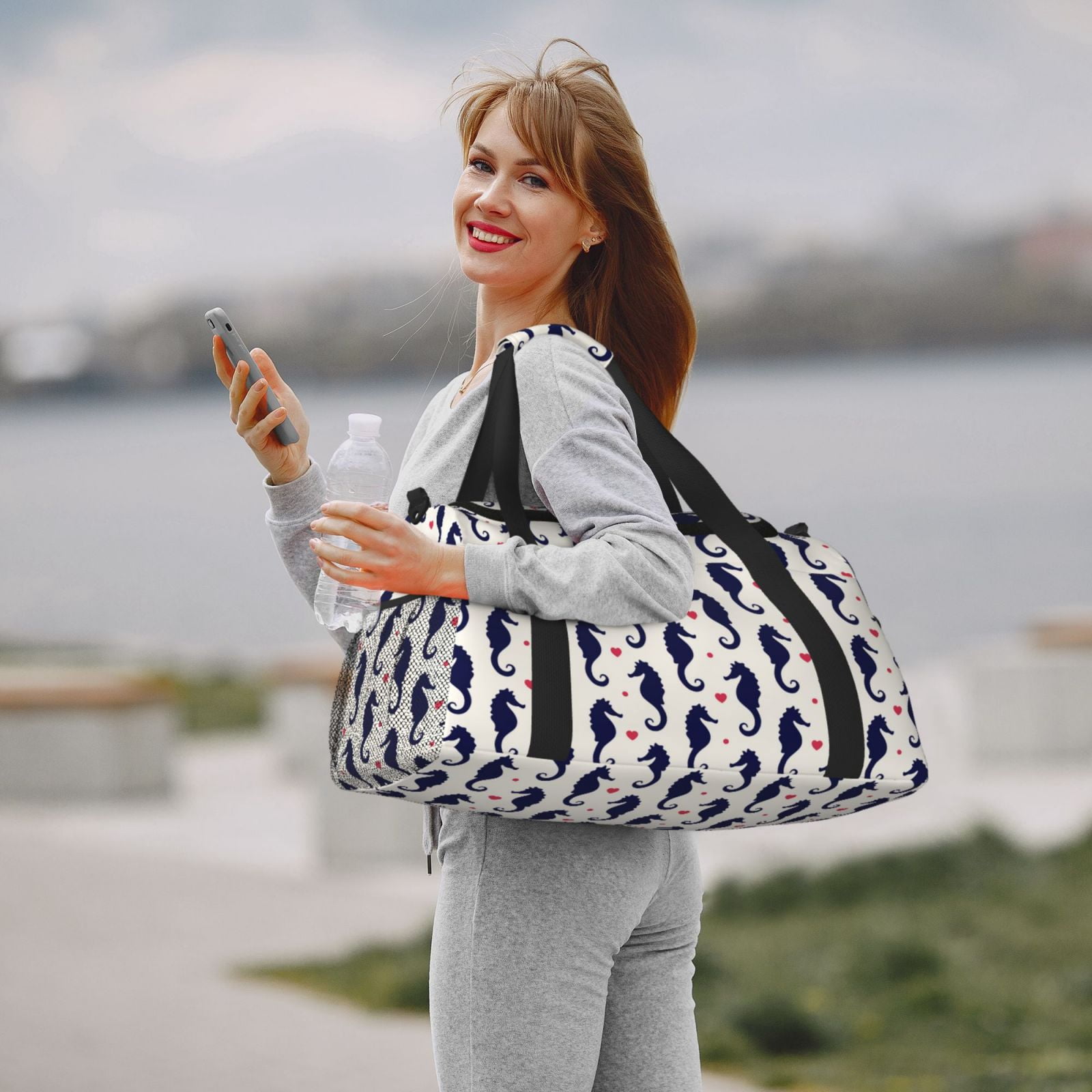 Fuzoiu Seahorses and Hearts Print Travel Duffle Bag,Carry On Tote Bags,Duffel Bag,Sport Gym Bag, Hospital Bag for Labor and Delivery, Overnight Bag,Luggage Bag
