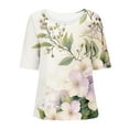 thumbnail image 5 of Busydd Womens Tops Boho Floral Print Cotton Linen Blouses Short Sleeve Round Neck Tshirts Fashion Casual Buton Shirts Comfort Loose Bohemian Summer Tops,Plus Size Tops for Women S-4XL, 5 of 5