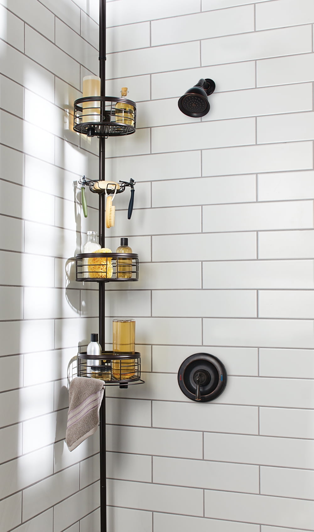 Rust-Resistant Tension Pole Shower Caddy, 3 Shelves, Oil Rubbed Bronze  Finish bathroom storage - AliExpress