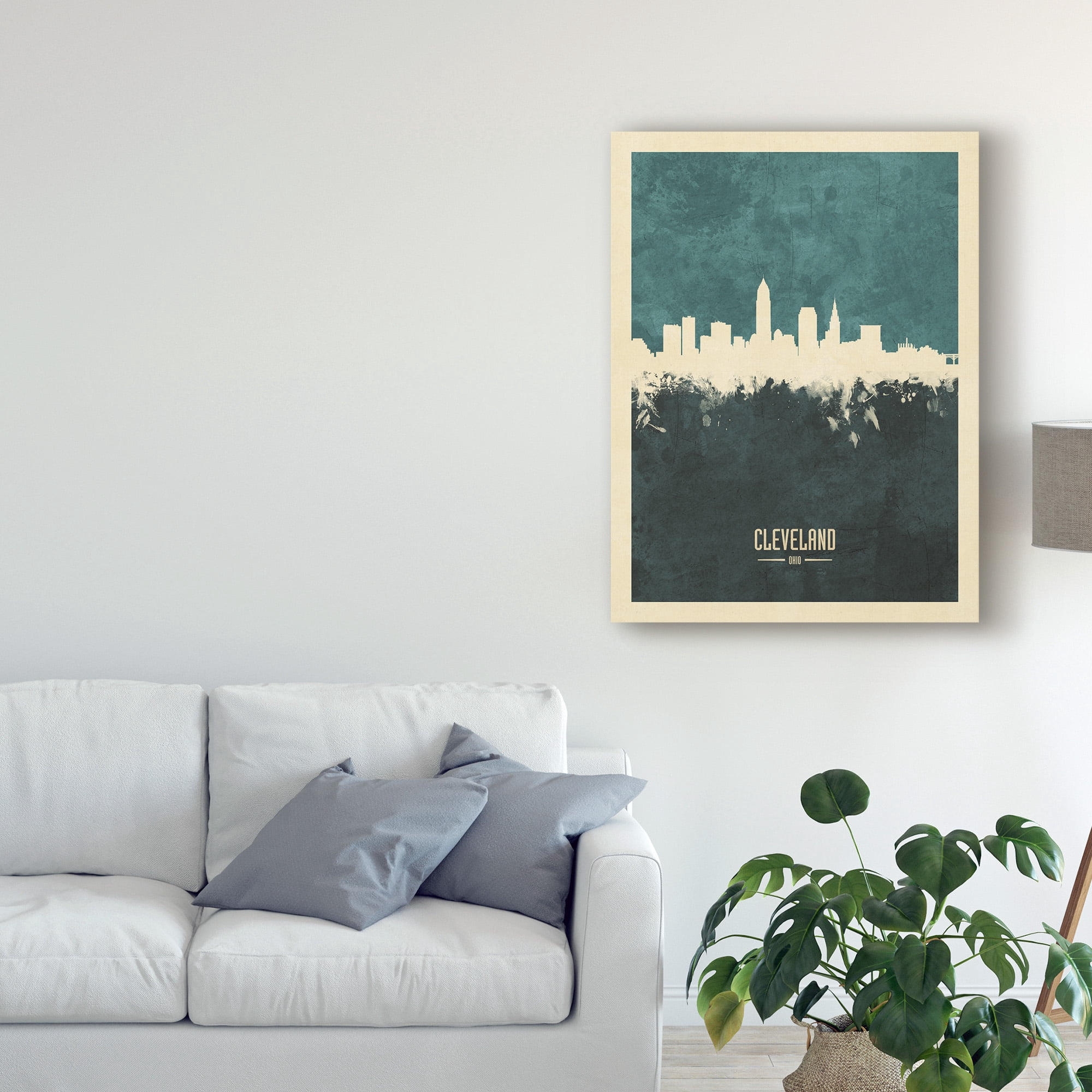 Trademark Fine Art 'Cleveland Ohio Skyline Teal' Canvas Art by Michael Tompsett