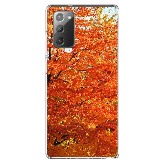 DistinctInk Clear Shockproof Hybrid Case for Galaxy Note 20 ULTRA (6.9" Screen) - TPU Bumper, Acrylic Back, Tempered Glass Screen Protector - Orange Autumn Leaves