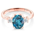 thumbnail image 2 of Gem Stone King 2.42 Ct Oval London Blue Topaz White Topaz 18K Rose Gold Plated Silver Ring (Size 6), 2 of 4