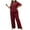 Wine, variant on Jamicy Women Sleepwear Pajamas Set Gift for Women Women Pajamas Set Plus Size Soft Short Sleeve Pjs Tops with Long Pants Button-Down Sleepwear Nightwear Loungewear