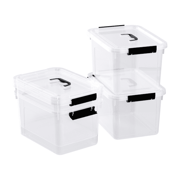 Teyyvn 10 L Plastic Storage Box with Handle, 4-Pack Clear Storage Latch Box