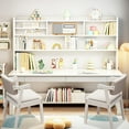 thumbnail image 3 of BALANBO Solid Wood Kids Desk and Chair Set with Hutch,Study Computer Desk with Drawers, Extra Large Two Person Study Desk Writing Table, Student White Desk with Bookshelf for Bedroom,Study Room,White, 3 of 8
