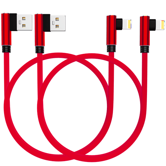 Chargers 2 Pack 6 Feet Extra Long Nylon Braided 90 Degree Fast Charging Transfer Data Cord Cable Compatible with Apple iPhone, iPod Mobile Digital Device, Rojo Red