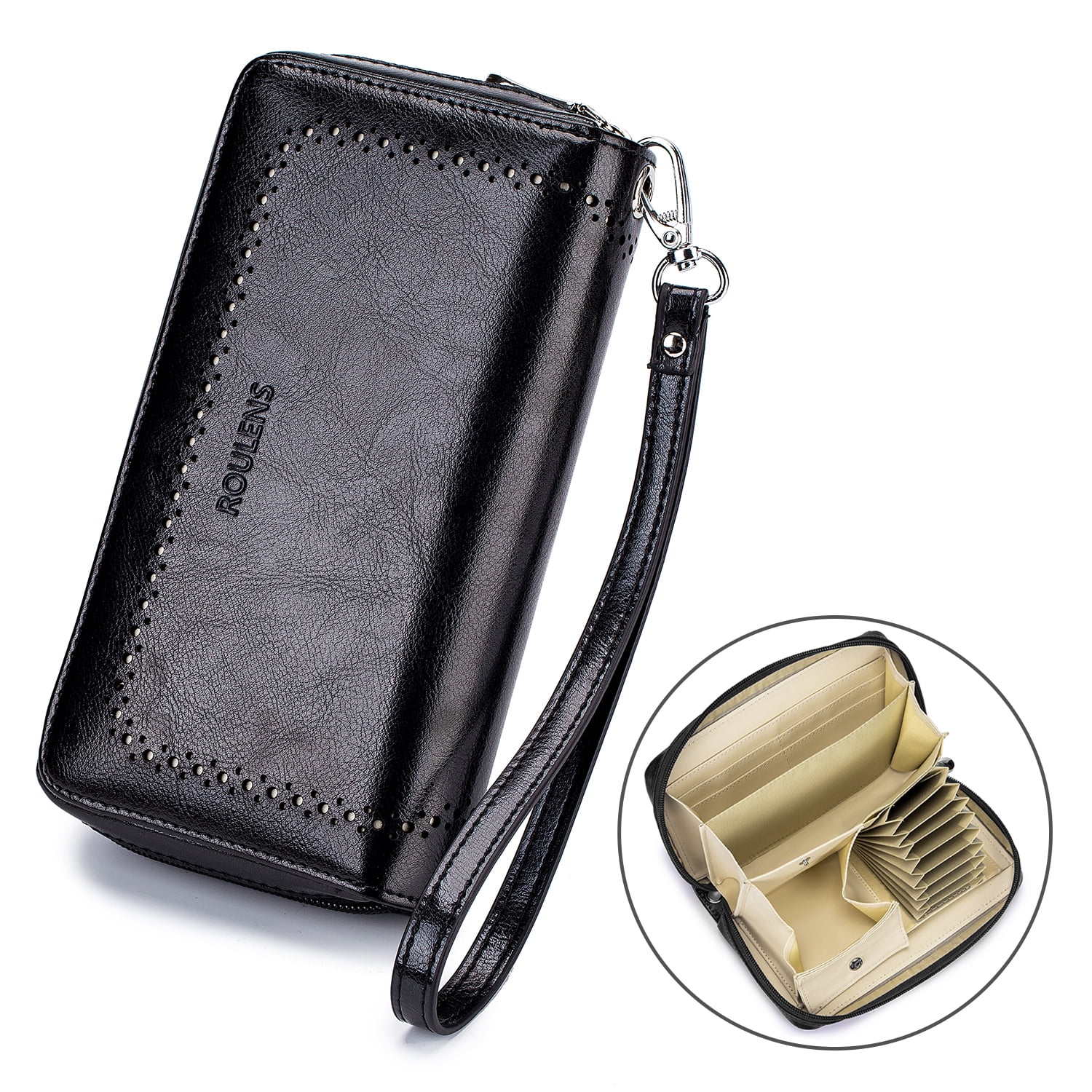 Roulens Small Wallet for Women RFID Blocking PU Leather Leaf Pendant Card Holder Organizer Zipper Coin Purse 