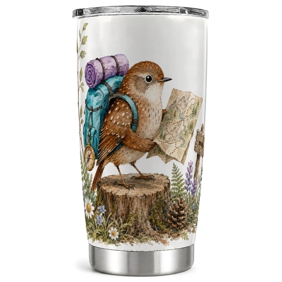 Backpacking Bird Tumbler 20oz, Hiking Tumbler, Stainless Steel Travel Cup