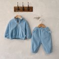 thumbnail image 2 of LIUJUNSHOP Kids Cozy Sweatsuit Outfits Set Quarter-Zip Long Sleeve Top Elastic Waist Pants Boys Girls Sky Blue 5-6 Years, 2 of 3