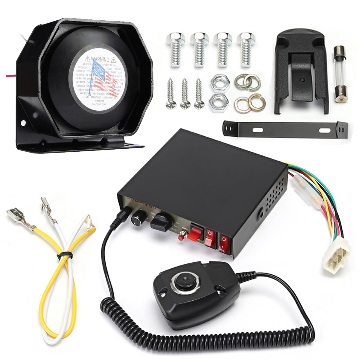 400W Car Loud Sound Speaker PA Siren Horn Alarm Bluetooth System Police Fire Kit 