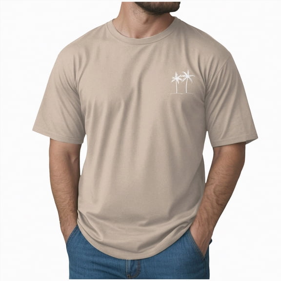NOLDARES Summer Men's Graphic Print Crewneck Tees Short Sleeve Beach Vacation T-Shirts(Khaki,XL)