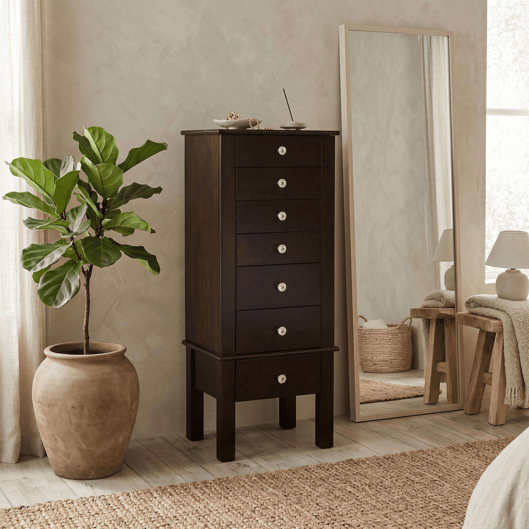 Hives & Honey - Crystal Standing Women's Wood Jewelry Armoire - Espresso