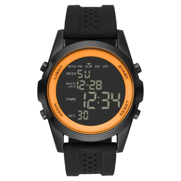 George Men's Digital Wristwatch: Gunmetal Case, Orange Bezel, Black Silicone Band (FMDOGE032)