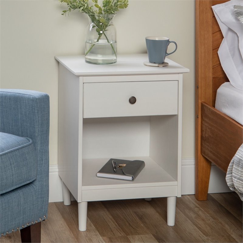 1 Drawer Solid Wood Nightstand in White - image 2 of 4