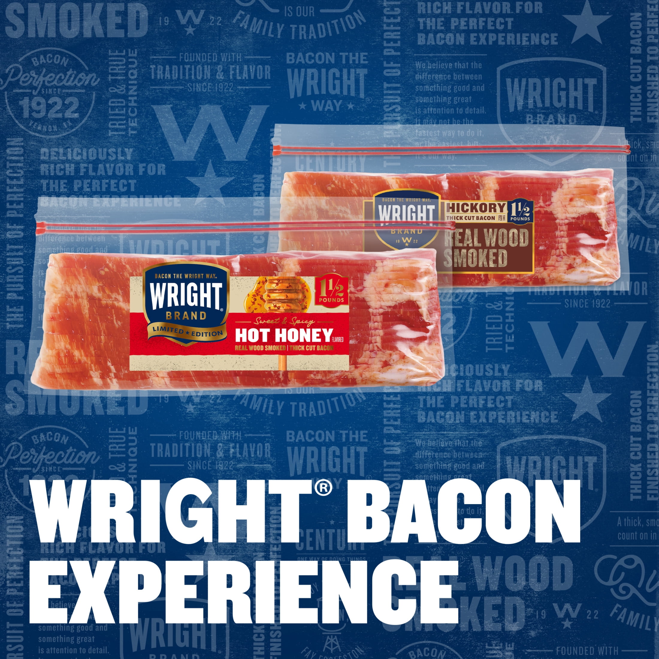 Wright Brand Limited Edition Hot Honey Flavored Real Wood Smoked Thick Cut Refrigerated Bacon, 1.5 lb