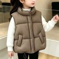 thumbnail image 4 of Besolor Toddler Kids Girls Puffer Vests Sleeveless Lightweight Casual Fall Winter Thicken Warm Button Waistcoat Coat with Pockets(4-5 Years,Brown), 4 of 5
