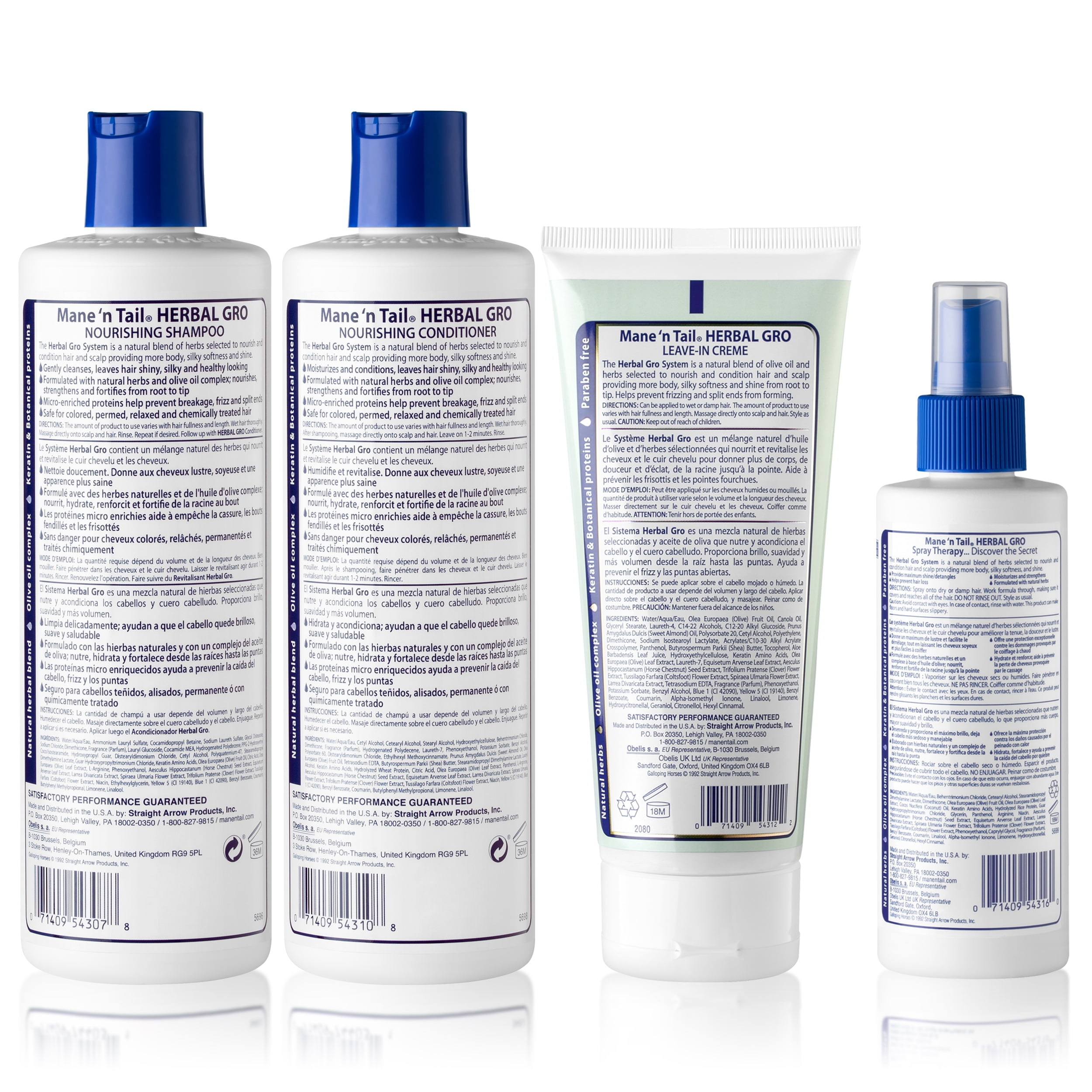 Mane 'n Tail Herbal Gro 4-Piece Kit – Includes Herbal Gro Shampoo (12 oz), Conditioner (12 oz), Spray Therapy (6 oz), & Creme Therapy (5.5 oz) – Nourishing & Strengthening System