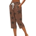 thumbnail image 3 of Women's Cotton Loose Straight Pants with Pockets, Mid Elastic Waist Drawstring, Side Slits Buttoned, Casual Business Beach Lounge Capri Pants | VerBelle,Brown 2XL, 3 of 6