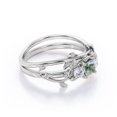 thumbnail image 3 of JeenMata Three-stone 1 Carat Princess Cut Banded Moss Green Agate and Moissanite Nature Inspired Bridal Ring Set in 18K White Gold Plating over Silver, 3 of 7