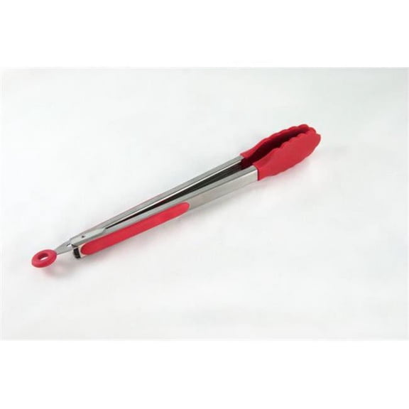 Charcoal Companion CC1077 Locking Tongs with Soft Grip Handle, Red