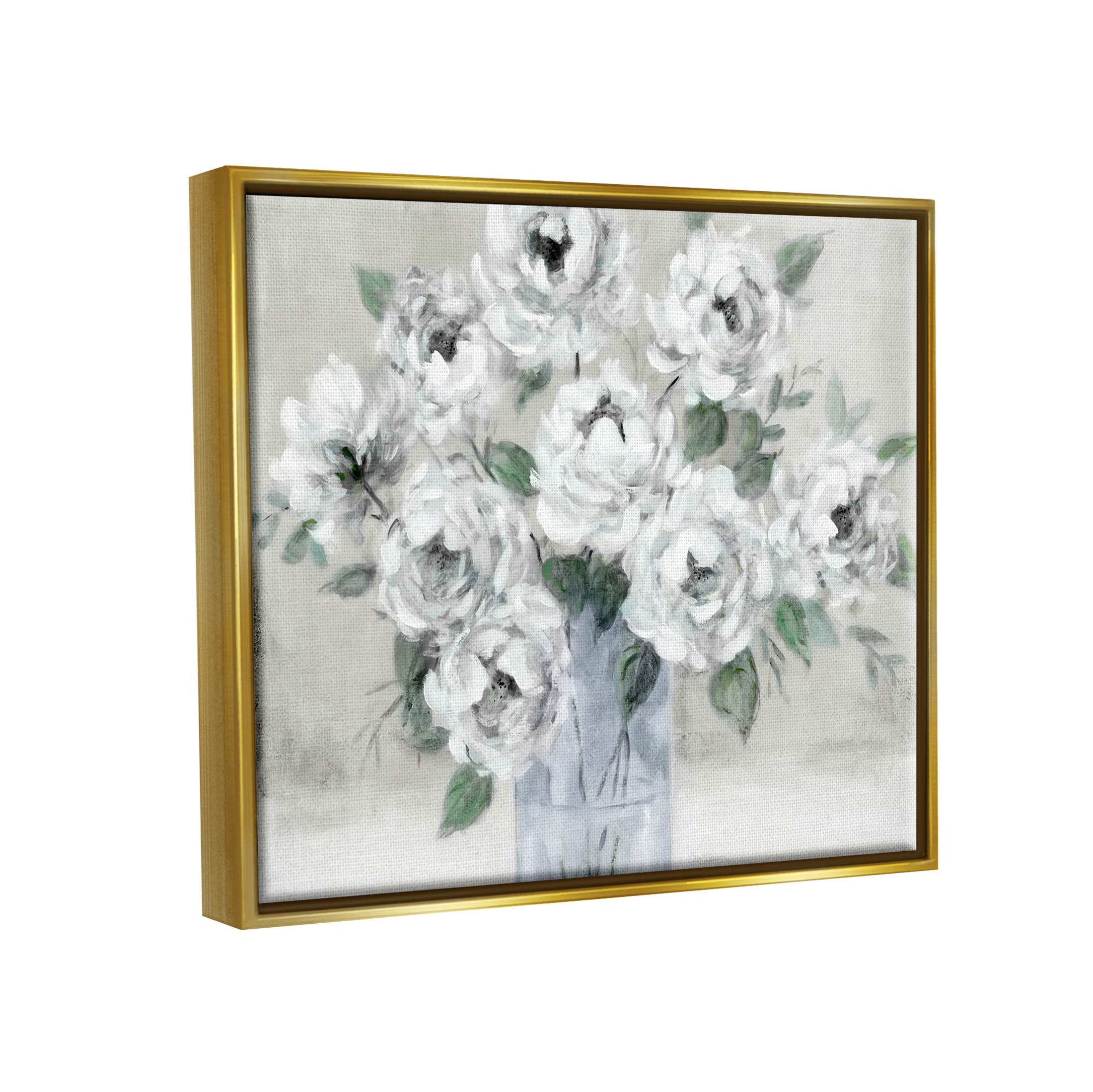 Stupell Industries Traditional White Flower Bouquet Painting Metallic Gold Floating Framed Canvas Print Wall Art, Design by Carol Robinson