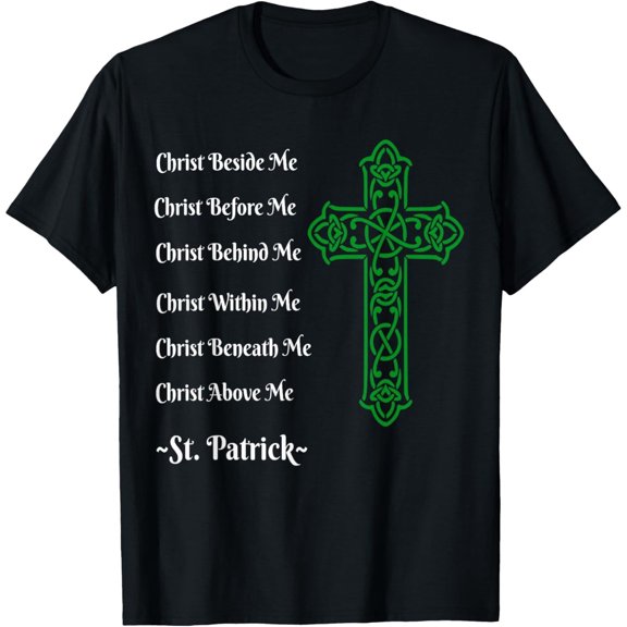 Men's 100% Cotton T-Shirt 180gsm - St. Patrick's Prayer Irish Green Christian Cross T-Shirt, Black Comfortable Breathable Soft Tee, Gift for Men