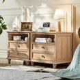 thumbnail image 7 of Nightstand with Charging Station, Farmhouse Nightstands with 2 Drawers Storage Side Table Bedside Cabinet for Bedroom Living Room, Natural Oak, 7 of 7