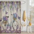 thumbnail image 3 of Shower Curtain Vintage Floral Bicycle Shower Curtains for Bathroom Decor, Waterproof Polyester Shower Curtain Set with Hooks, Extra Long 72" x 84" Purple Blue Flower, 3 of 9