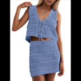 thumbnail image 2 of Conjunto de Dos Piezas de Pareo de Crochet para Mujer, Cuello en V, Sin Mangas, con Lazo Frontal, Minifalda Playera, Azul, Talla M, 2 of 8