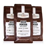 3 pack Fresh Roasted Coffee, Indian Monsoon Malabar Coffee, Light Roast, Ground, 12 oz