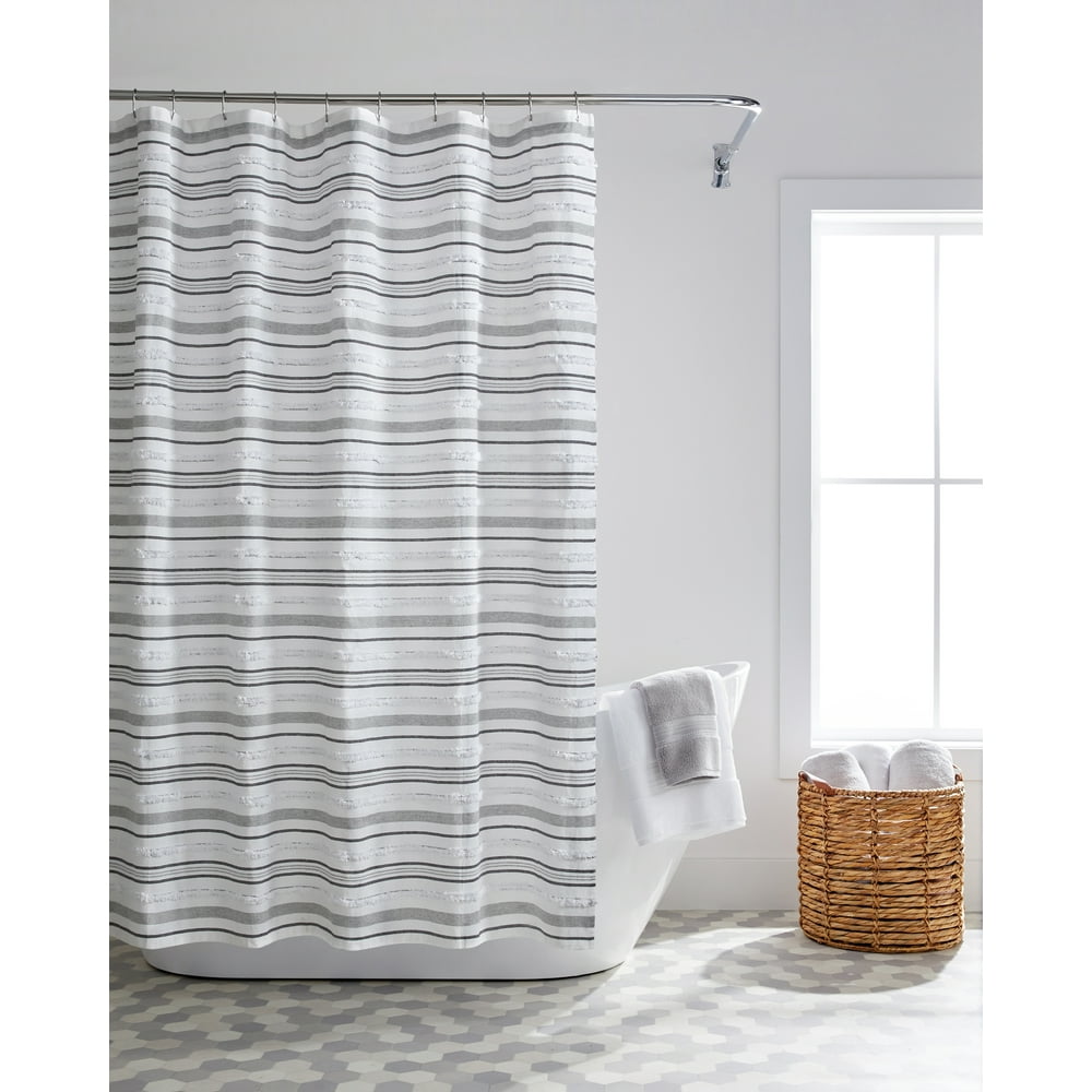 Gray and White Shower Curtain, 72" x 72", Tufted Stripe Fabric, Better