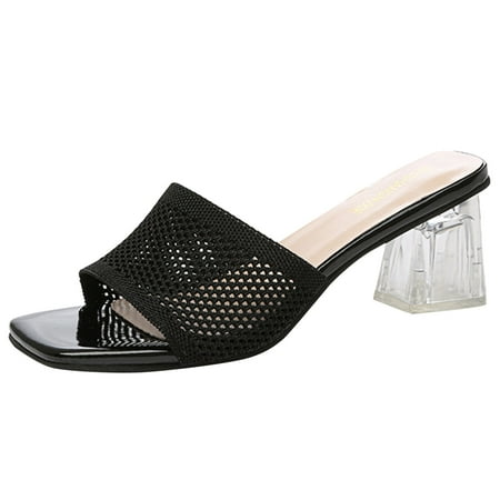 

CLZOUD Slip On Sandals for Women Black Women Sandals Fashion Mesh Comfortable Summer New Pattern Transparent Heel Comfortable Trend Sandals 39