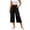 Black, variant on Women's Solid Textured Capri Bottoms,Adjustable Drawstring Waist Lightweight Wide Leg Cropped Pants for Beach Coffee Shop Errands