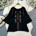 thumbnail image 6 of Vintage Blouse for Women V Neck Lace-up Embroidered Flare Sleeve Camisas Ethnic Style Loose A-line Blusas Mujer Summer Dropship, 6 of 6