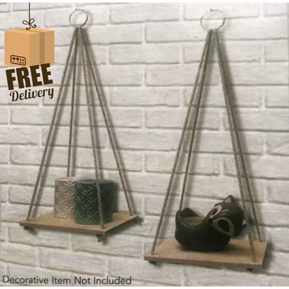 Small Decorative Hanging Wall Shelves With Rope 2 Pack 6.75X5.25" Floating Shelf