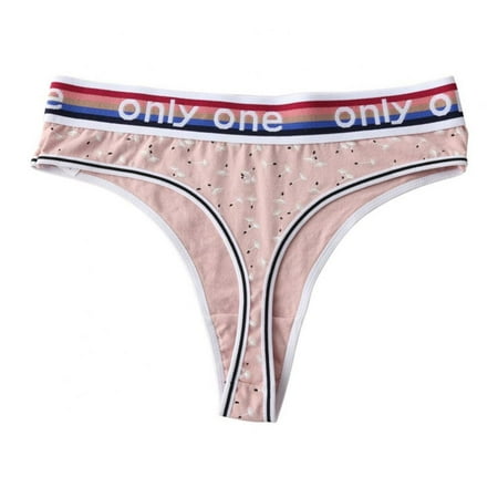 Spdoo Women s Thong with Logo Printed Cotton Elastic Waistband Panties Low-Rise Hipster Panty