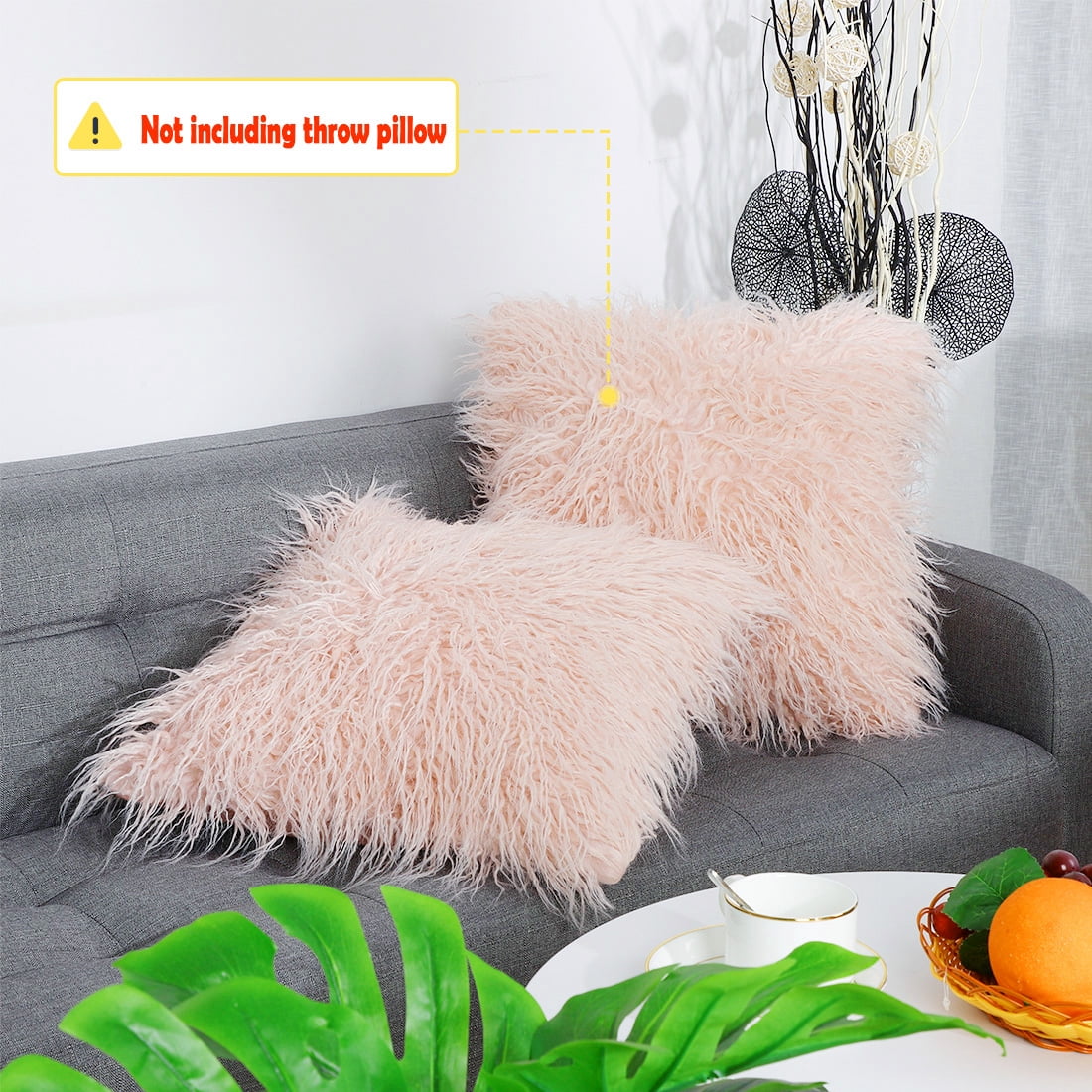 PiccoCasa 2Pcs Shaggy Faux Fur Throw Pillow Covers Soft Plush Cushion Covers, 18"x18" Pink