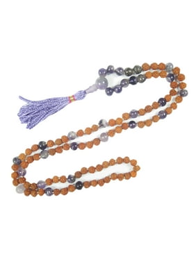 Mogul Know Thyself Mala Beads Rudraksha Amethyst Yoga Spiritual Beads Necklace