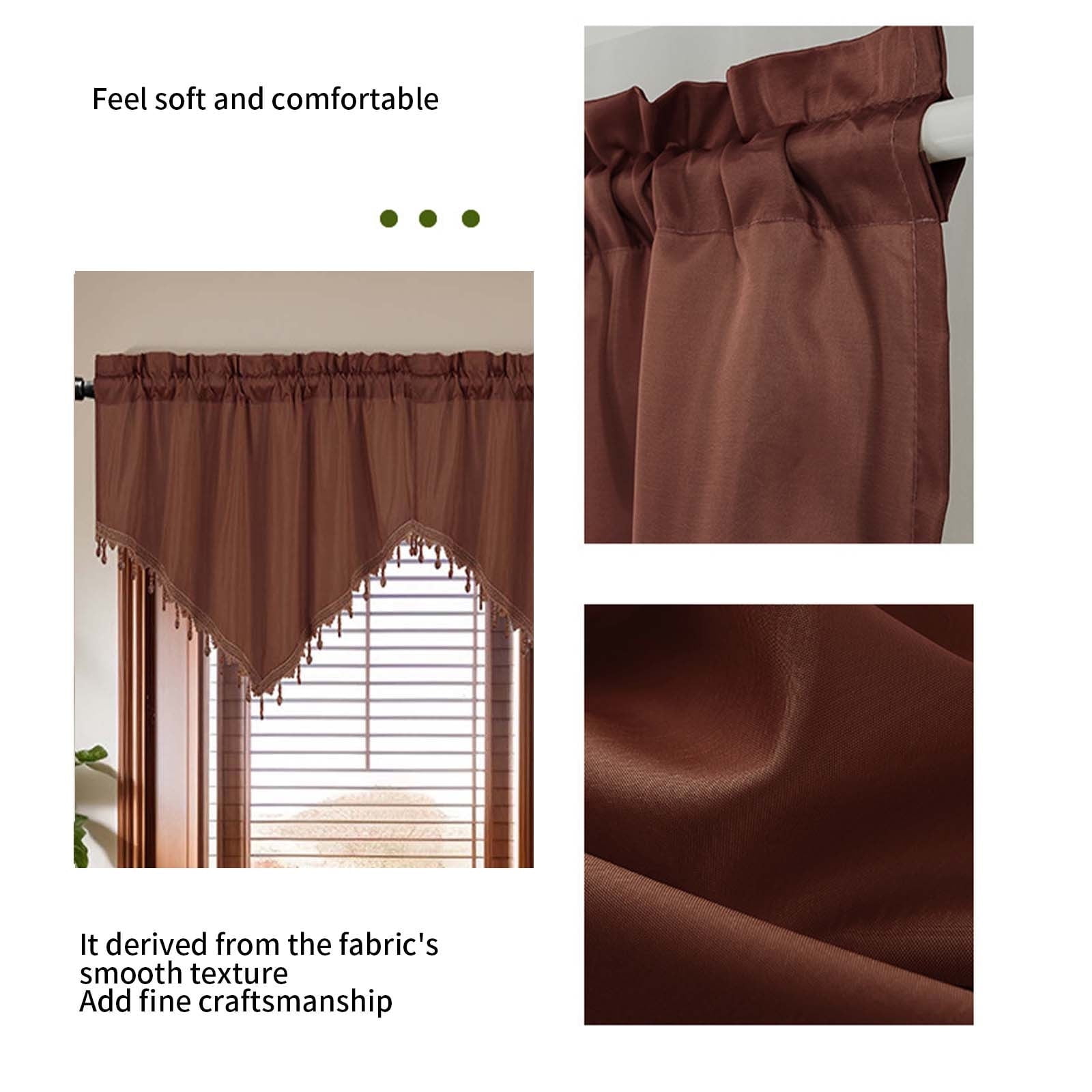 Beaded Triangle Sheer Valance Curtains for Living Room, Rod Pocket Farm Window Valance, Bead Trim Tassel Voile Sheer Curtain Valance for Bedroom Bathroom Cafe