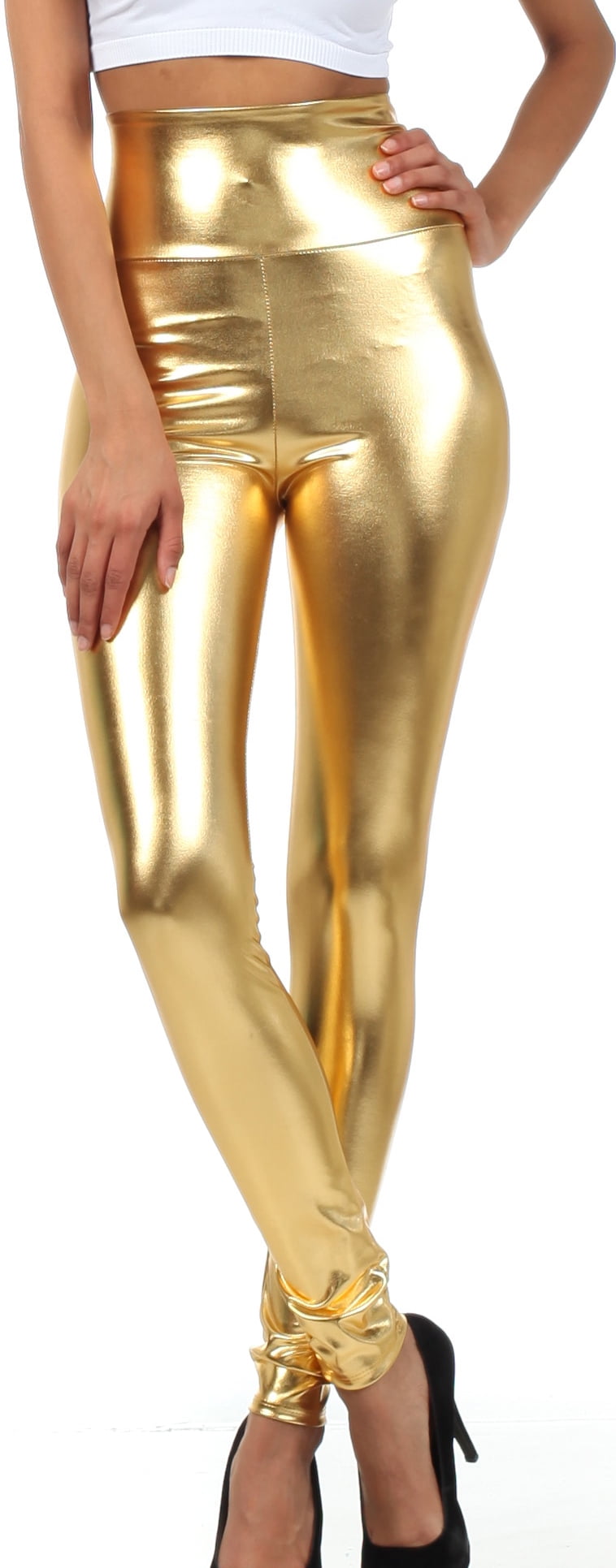 Fashion (Gold)Shiny Metallic Leggings Women High Waist Elastic Stretchy  Skinny Glossy Tight Pants Sports Dance Trousers Clubwear DOU @ Best Price  Online