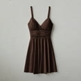 thumbnail image 6 of WRKEKC Sundresses for Women Solid V Neck Thin Straps Waist Tie Casual Mini Lightweight Summer Chic Soft Soft, 6 of 6