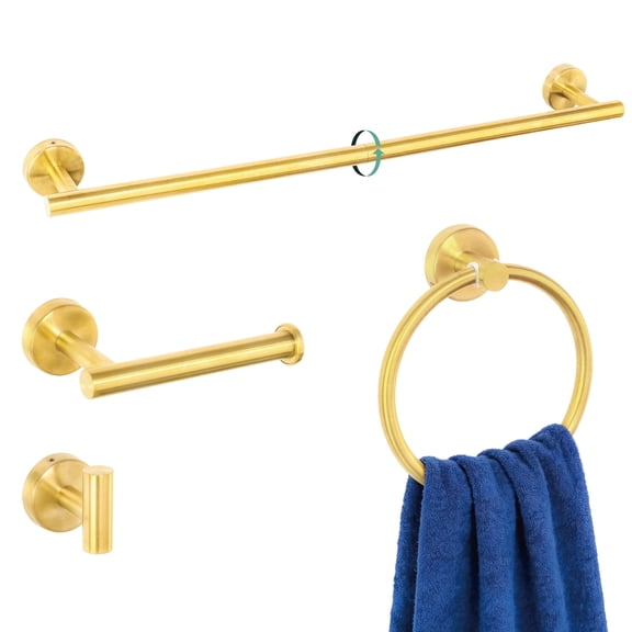 Munek 4-Piece Bathroom Hardware Set, 24" Towel Bar, Towel Ring, Robe Hook & Toilet Paper Holder, Brushed Stainless Steel