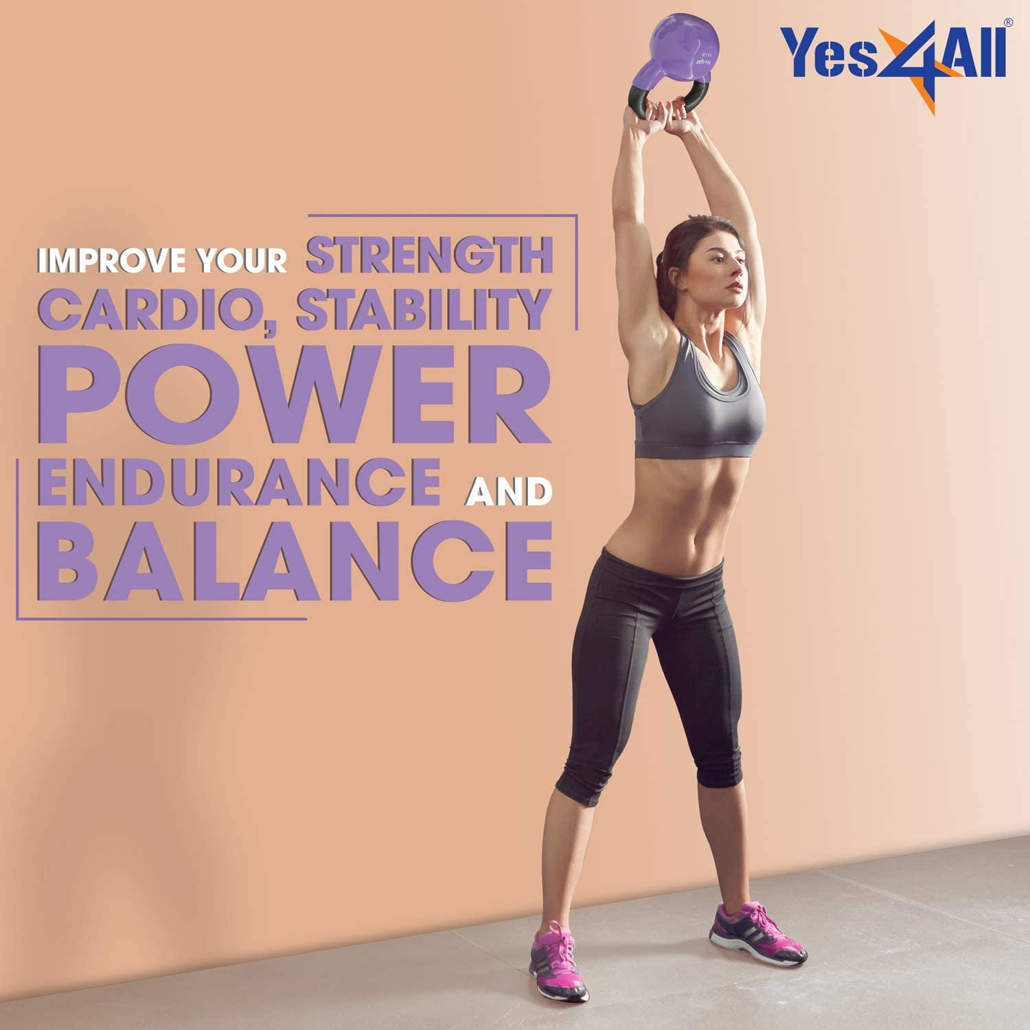 Yes4All 30 lb Vinyl Coated / PVC Kettlebell, Multicolor, Combo / Set, Includes 5-15lb