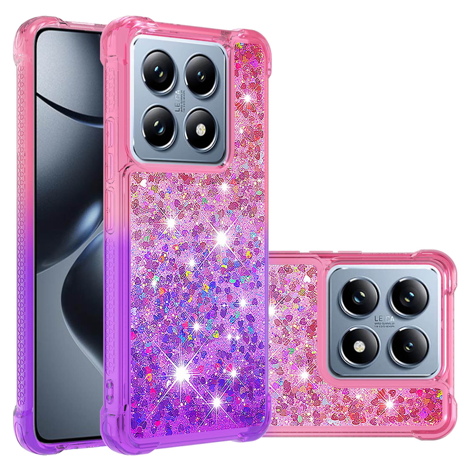 Funda De Silicona Con Purpurina Para Xiaomi Redmi 14C – Brillo, Suave TPU Y Protección Antigolpes – Diseño Corazón Dorado (Púrpura)